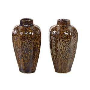 Zestaw brązowych wazonów ceramicznych, duński design, lata 60, produkcja: Dania