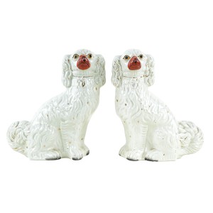 Ceramiczne pieski kominkowe - Spaniele, styl Staffordshire, produkcja: Anglia