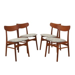 Komplet czterech krzeseł tekowych, duński design, lata 70, produkcja: Dania