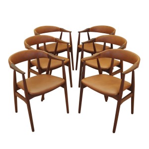 Komplet sześciu krzeseł tekowych, duński design, lata 70, produkcja: Dania