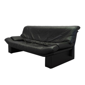 Sofa skórzana czarna, włoski design, lata 60, produkcja: Włochy