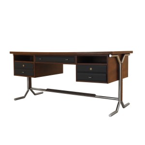 Biurko orzechowe, włoski design, lata 70, produkcja: Włochy