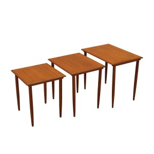 Komplet trzech stolików tekowych, duński design, lata 70, produkcja: Dania