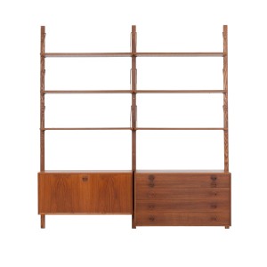 Regał systemowy tekowy, duński design, lata 60, projekt: Rud Thygesen & Johnny Sørensen, produkcja HG Furniture