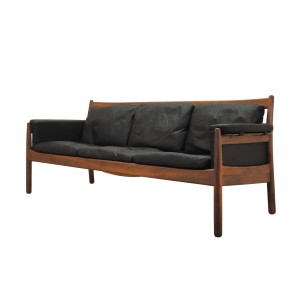 Sofa trzyosobowa Gunnar Myrstrand dla Källemo, palisander i skóra naturalna, lata 60.