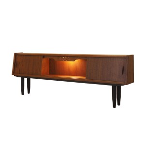 Sideboard tekowy z podświetlaną sekcją i drzwiami przesuwnymi, Dania, lata 60.
