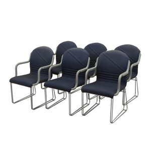 Komplet sześciu krzeseł z podłokietnikami, niebieska tkanina, włoski design lat 90.