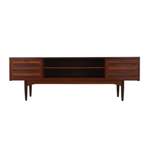 Duński sideboard tekowy z wysuwnymi blatami i szufladami, lata 70.