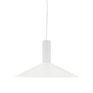 Duńska lampa wisząca z białego metalu, stożkowy klosz w duchu skandynawskiego wzornictwa, lata 2000.
