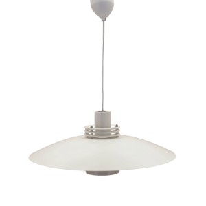 Lampa wisząca Lyfa z regulacją zawieszenia, duński design lat 70., biały metalowy klosz