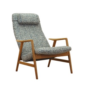 Fotel wypoczynkowy Kontour projektu Alfa Svenssona, Fritz Hansen, tekowa rama, lata 60.