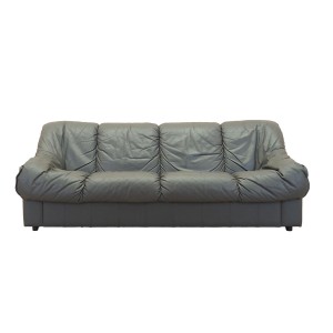 Włoska sofa trzyosobowa w szarej skórze naturalnej, lata 70., Italian Modern
