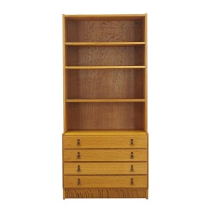 Duńska biblioteczka fornirowana dębem z regulowanymi półkami, lata 60.