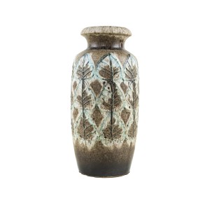 Wazon ceramiczny Scheurich z reliefowym dekorem roślinnym, szkliwiona ceramika, Niemcy, lata 70.