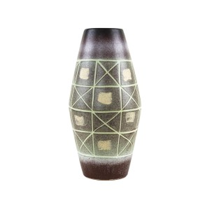 Wazon ceramiczny West Germany z geometryczną dekoracją, szkliwiona ceramika, lata 70.