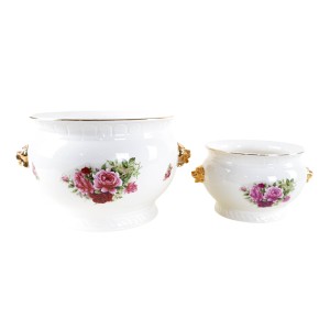 Para ceramicznych waz dekoracyjnych z uchwytami w stylu Art Deco, szkliwiona ceramika