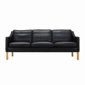 Sofa skórzana czarna, duński design, lata 70, produkcja: Hurup Møbelfabrik