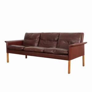 Sofa skórzana brązowa, duński design, lata 60, designer: Hans Olsen, produkcja: CS Møbler